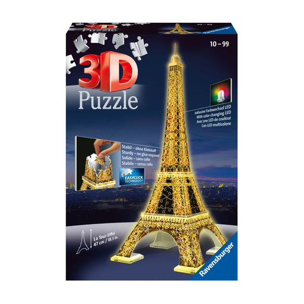 Puzzle 3D Tour Eiffel illuminée - 216 pièces Ravensburger : King Jouet,  Puzzles 3D Ravensburger - Puzzles