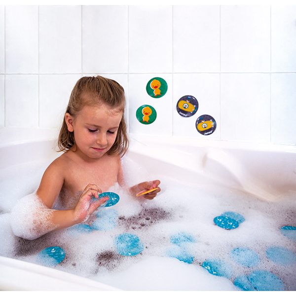 Jeu De Mémoire Pour Le Bain Janod - 24 Pièces - Animaux Et Véhicules - Dès 2 Ans - Flotte Et Colle Au Carrelage