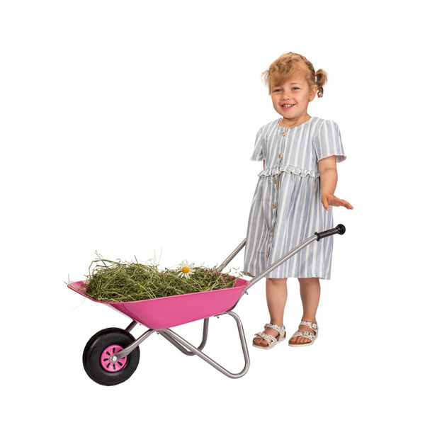Brouette Métal Rose Pour Fille - 80cm, Capacité 25kg, Jeu Jardin Enfant (Style Girly)