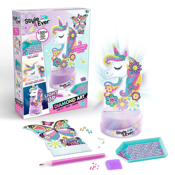 Canal Toys Peinture Diamant - Coffret Lampe Diamant'Art OFG 299 Violet - Licorne Et Papillon Pour Enfants Dès 6 Ans